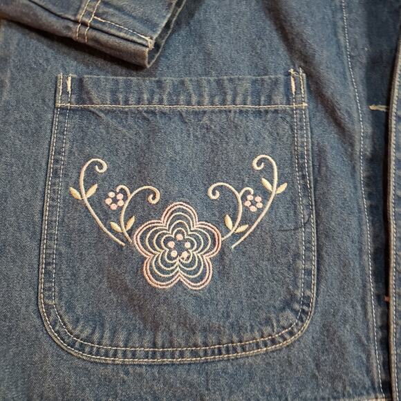 VTG Tudor Court Denim Blazer Size M Embroidered Pockets Oversized Fit Haband - Picture 8 of 10